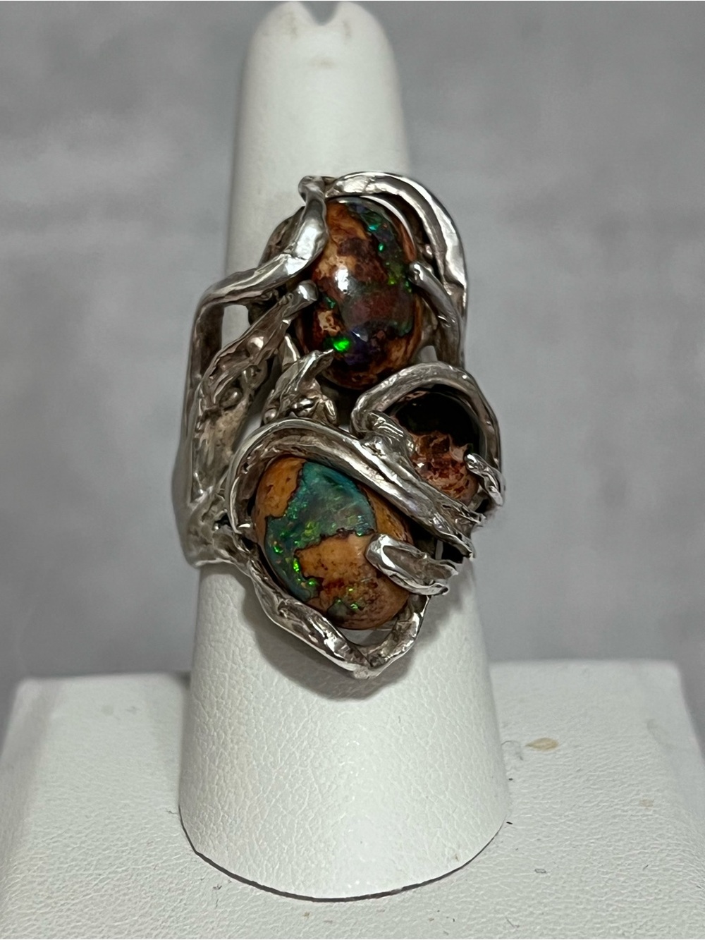 Sterling Silver Boulder Opal Statement Ring in Brown and Green